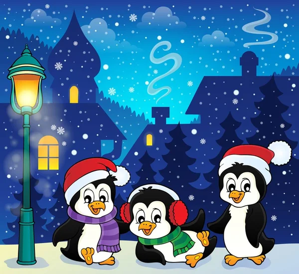 Christmas penguins thematic image 1 — Stock Vector