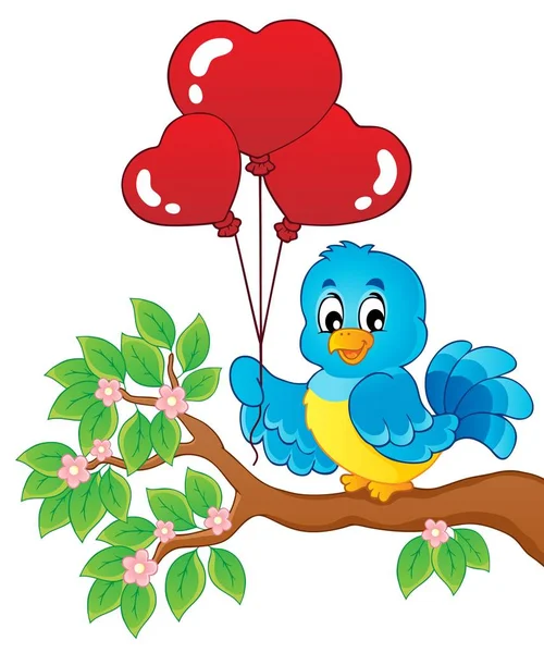 Pájaro con globos en forma de corazón tema 2 — Vector de stock