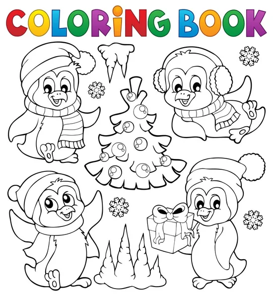 Coloring book Christmas penguins 1 — Stock Vector