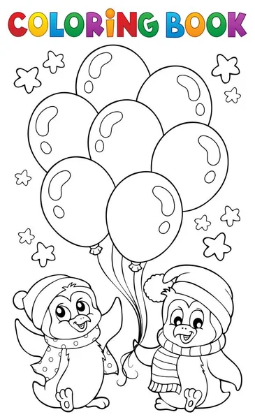 Coloring book party penguins 1 — Stock Vector