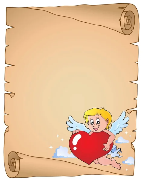 Cupid holding stylized heart parchment 1 — Stock Vector