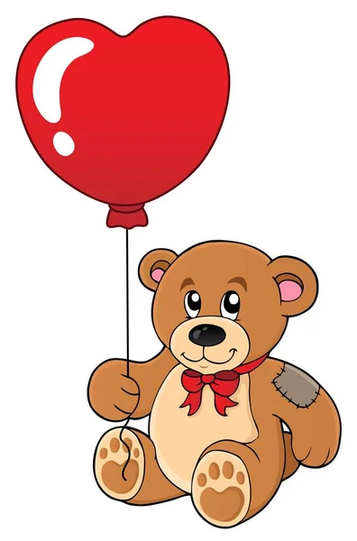 Osito de peluche con globo en forma de corazón — Vector de stock