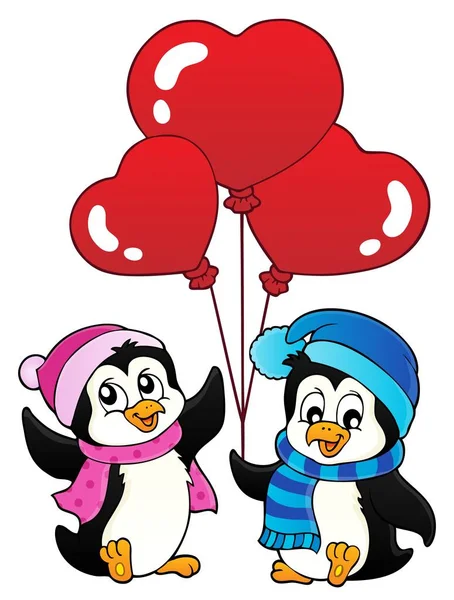 Pingüinos de San Valentín temática 1 — Vector de stock