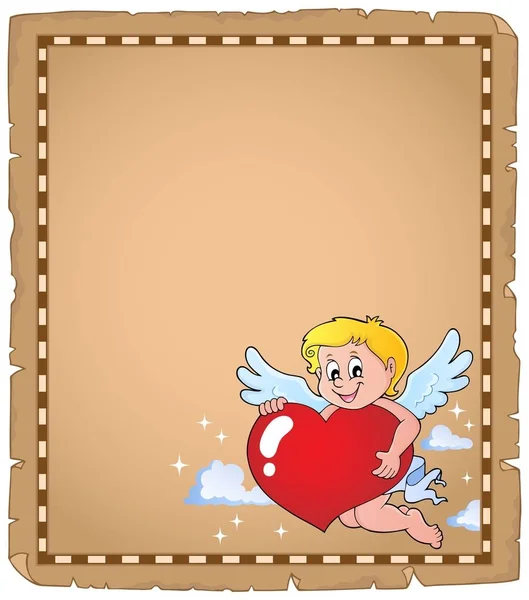 Cupid holding stylized heart parchment 2 — Stock Vector