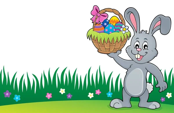 Bunny holding Easter basket topic 3 — Stock Vector