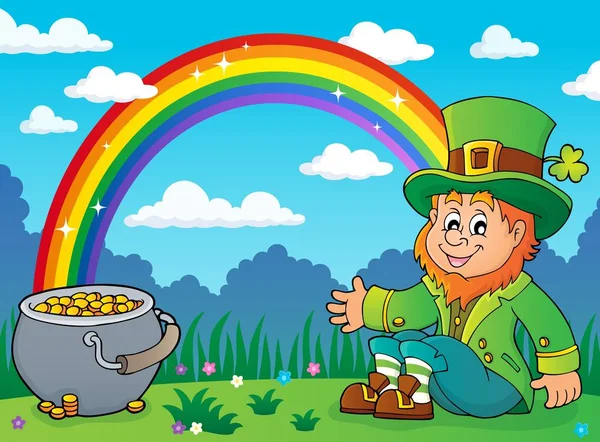 Seduta leprechaun immagine tema 3 — Vettoriale Stock