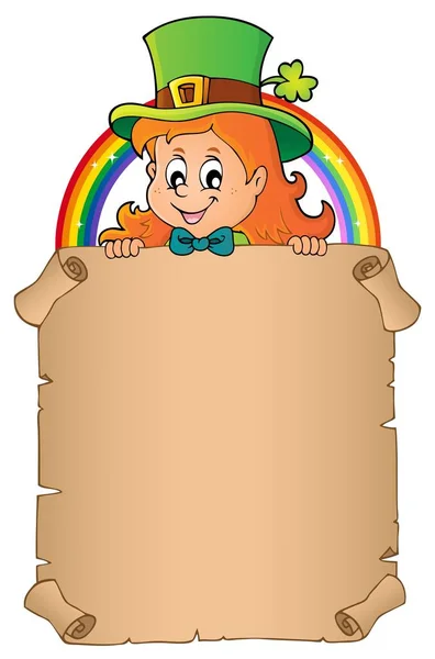 Leprechaun menina segurando pergaminho 3 —  Vetores de Stock