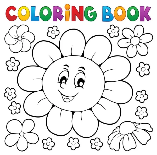 Livre à colorier heureux tête de fleur 1 — Image vectorielle