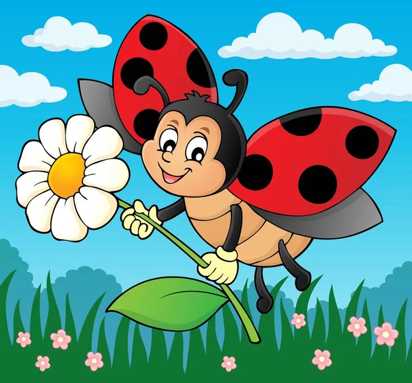 Ladybug holding flower theme image 2 — Stock Vector