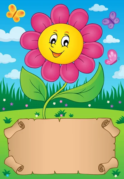 Pequeño pergamino con flor feliz — Vector de stock