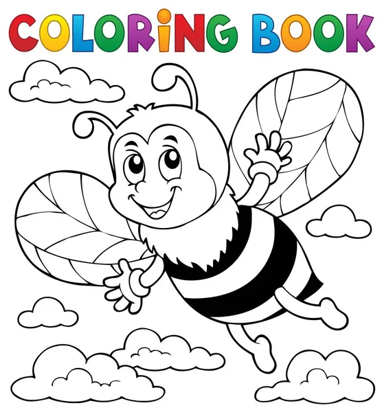 Kleurplaat boek happy bee thema 1 — Stockvector