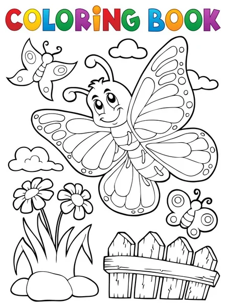 Kolorowanie książki motyl szczęśliwy temat 5 — Wektor stockowy