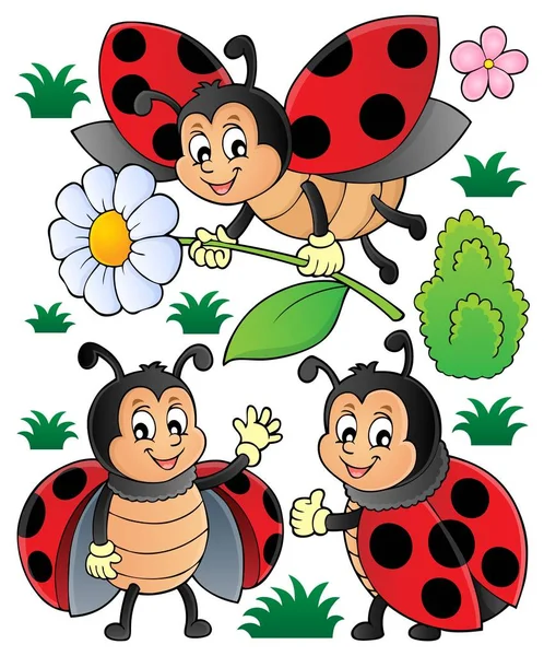 Счастливый набор тем ladybugs 1 — стоковый вектор