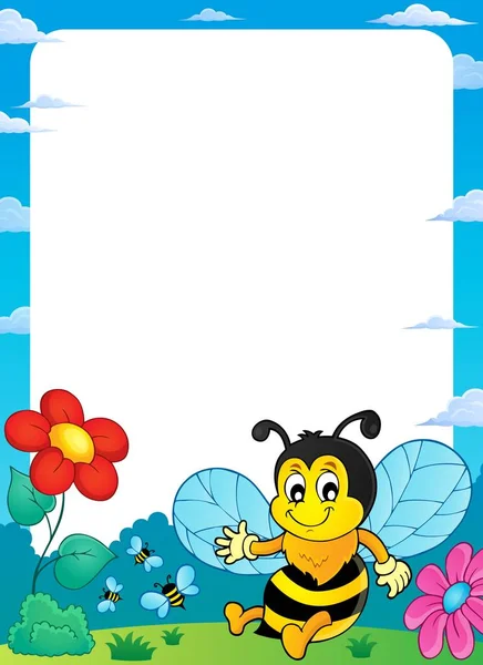 Šťastný jarní včela téma rám 1 — Stockový vektor