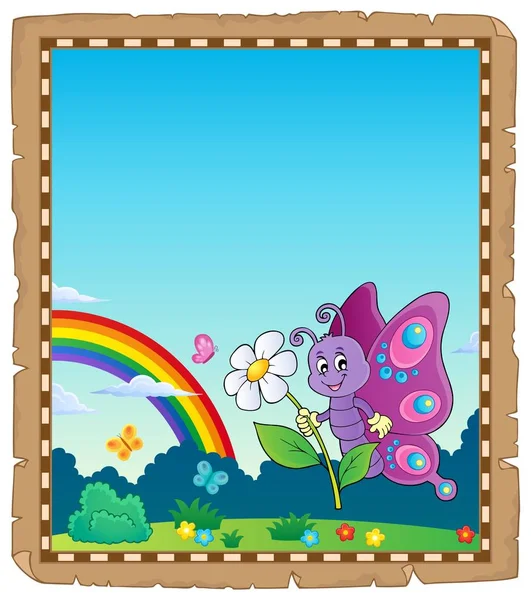 Pergamena con tema farfalla felice 2 — Vettoriale Stock