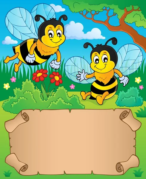 Kleines Pergament und zwei glückliche Bienen — Stockvektor