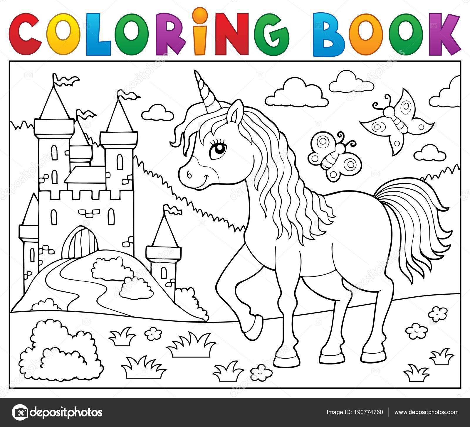 Coloring Book Happy Unicorn Topic 2 Stock Vector C Clairev