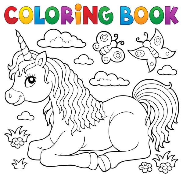 Kleurboek liegen unicorn thema 1 — Stockvector