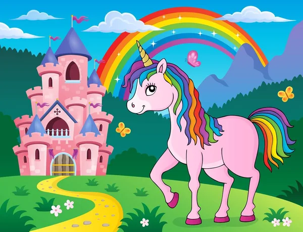 Feliz unicornio tema imagen 2 — Vector de stock