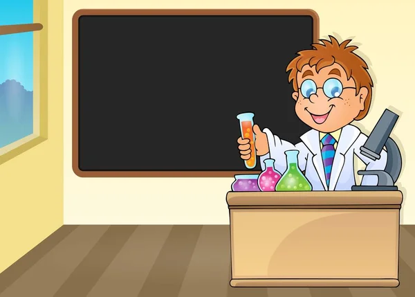 Chemistry teacher by blackboard — Stock Vector