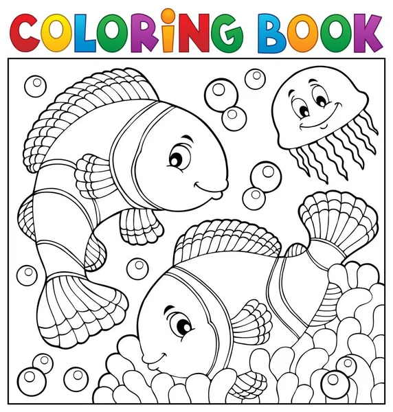 Libro da colorare pesce pagliaccio argomento 3 — Vettoriale Stock