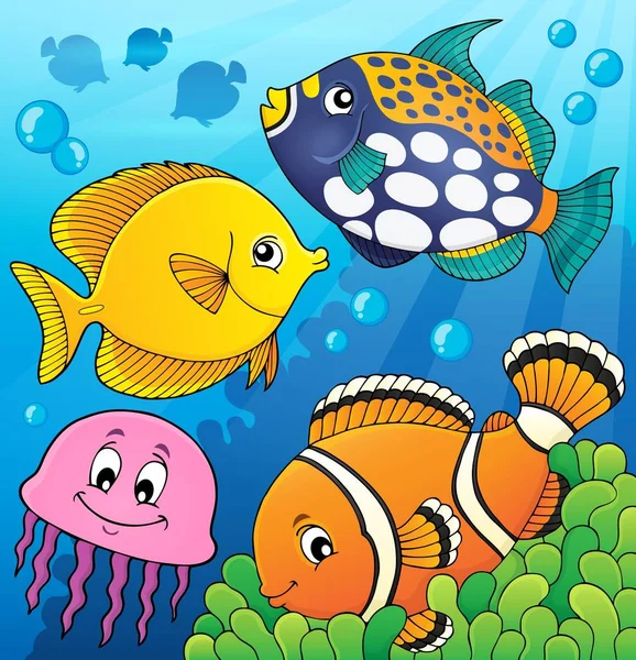 Coral recife peixe tema imagem 9 — Vetor de Stock