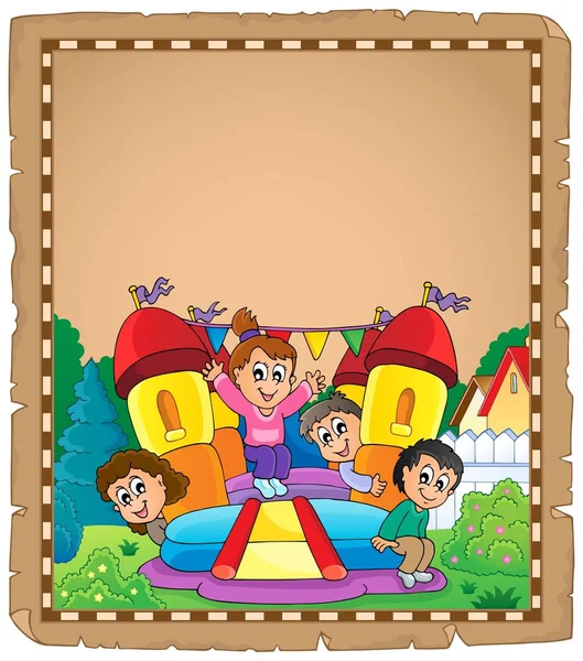 Kids on inflatable castle parchment 2 — Stock Vector