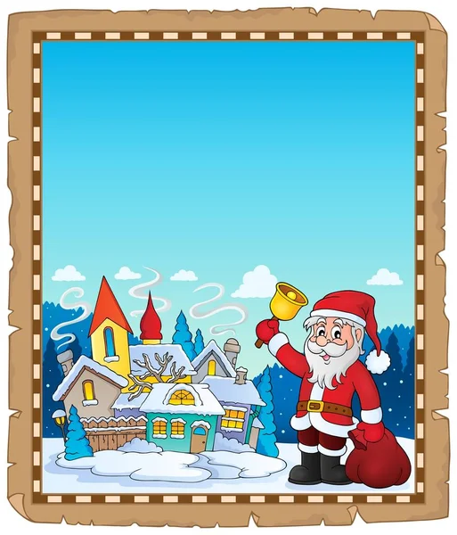 Santa Claus poblíž vesnice pergamen 1 — Stockový vektor