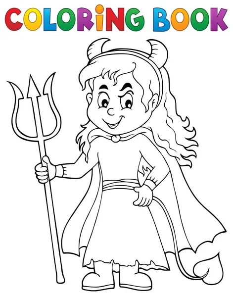 Coloring book girl in devil costume 1 — Stock Vector