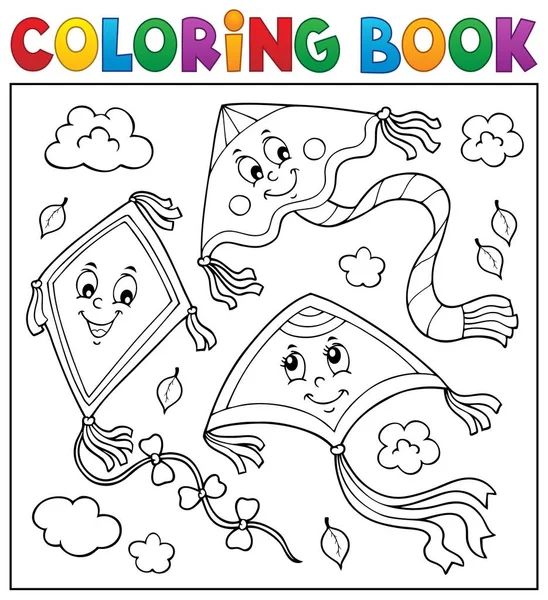 Coloring book happy autumn kites topic 2 — Stock Vector