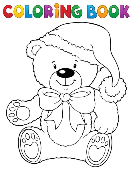 Coloring book Christmas teddy bear topic — Stock Vector