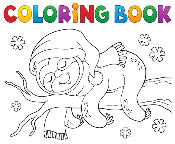 Coloring book winter sloth theme 1 — Stock Vector