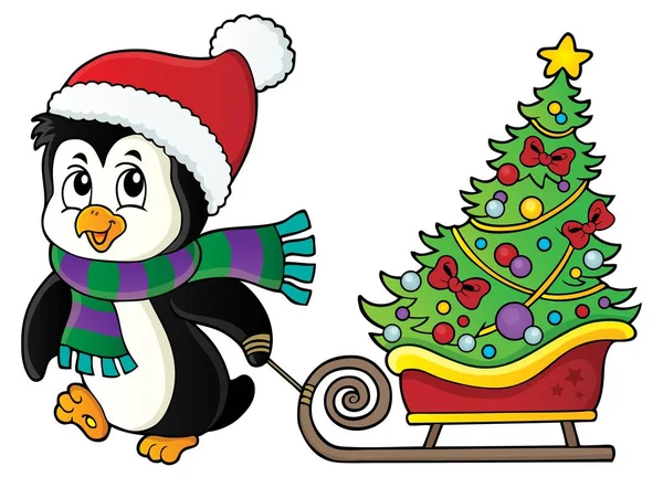 Christmas penguin with sledge image 1 — ストックベクタ