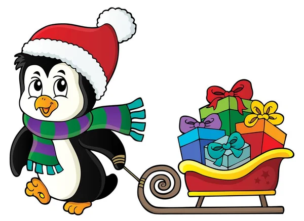 Christmas penguin with sledge image 3 — ストックベクタ