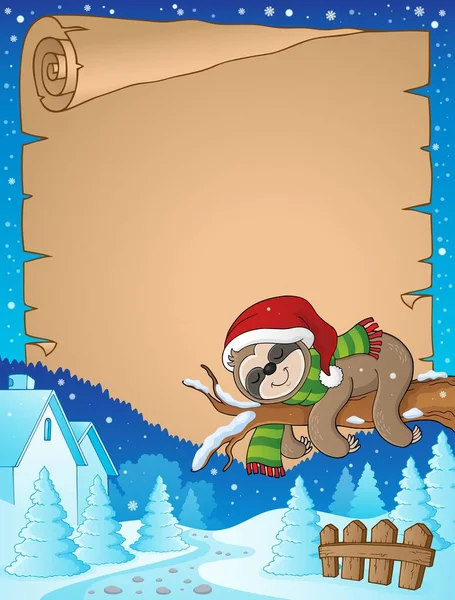 Christmas sloth theme parchment 2 — Stock Vector