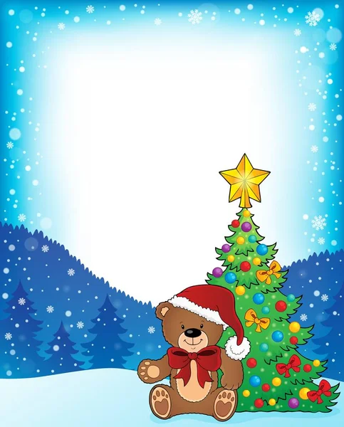 Christmas teddy maci téma keret 1 — Stock Vector