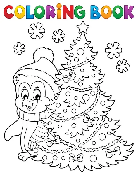 Coloring book Christmas penguin topic 6 — Stock Vector