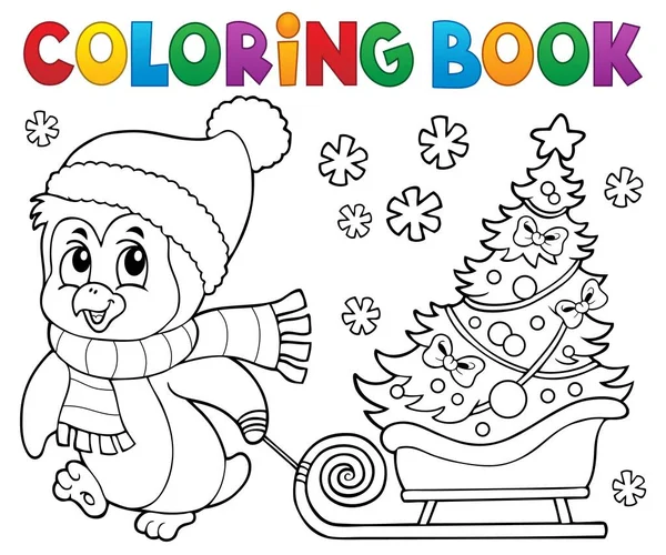 Coloring book Christmas penguin topic 7 — Stock Vector