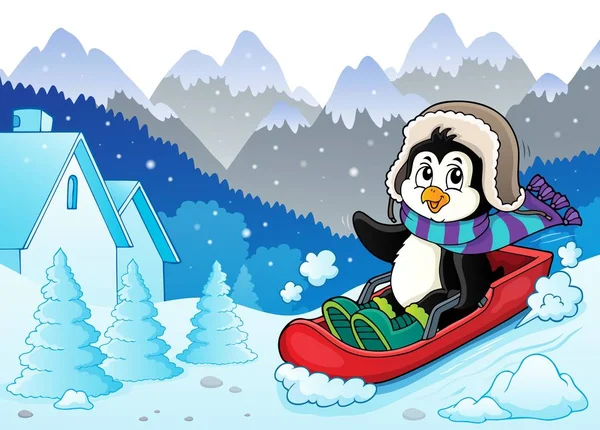 Penguin on bobsleigh theme image 3 — Stock Vector