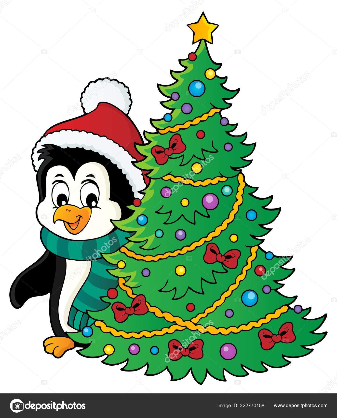Penguin with Christmas tree image 1 Stock Vector by ©clairev 322770158