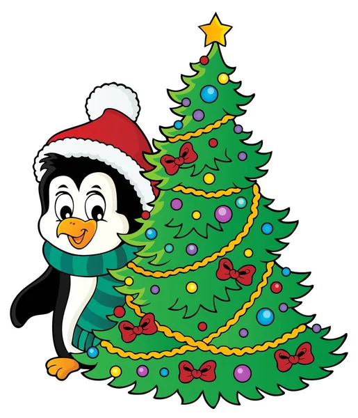 企鹅与圣诞树图像1 — 图库矢量图片