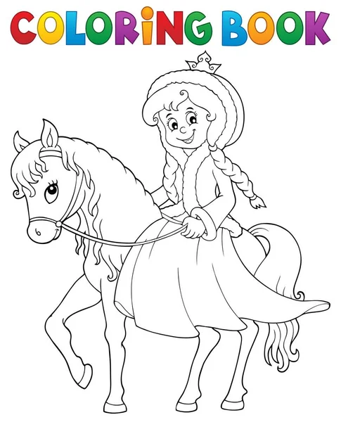 Coloring book winter princess on horse — 스톡 벡터