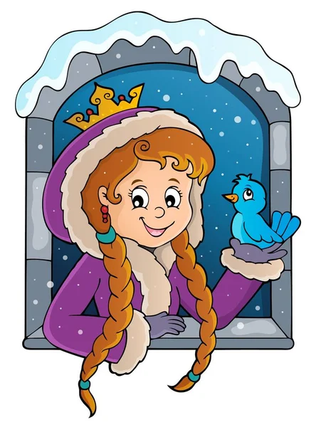 Princess in winter window theme image 1 — Stock Vector