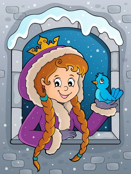 Princess in winter window theme image 2 — Stock Vector