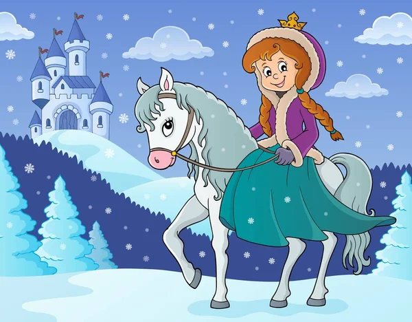 Winter Prinzessin Reiten Pferd 2 — Stockvektor