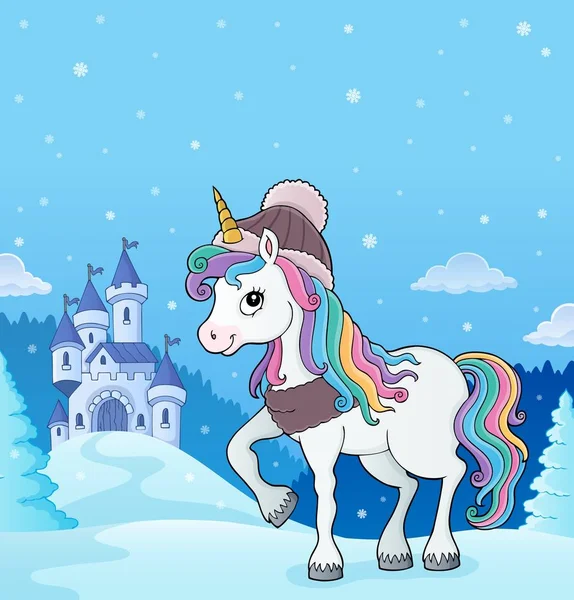 Gambar tema unicorn musim dingin 3 - Stok Vektor