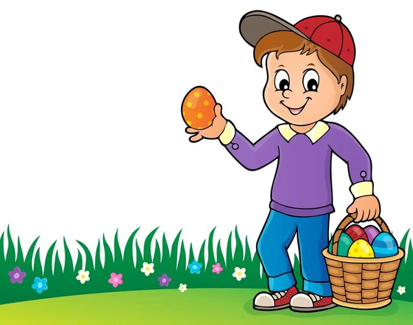 Boy Easter Eggs Theme Image Eps10 Vector Illustration — Stock Vector