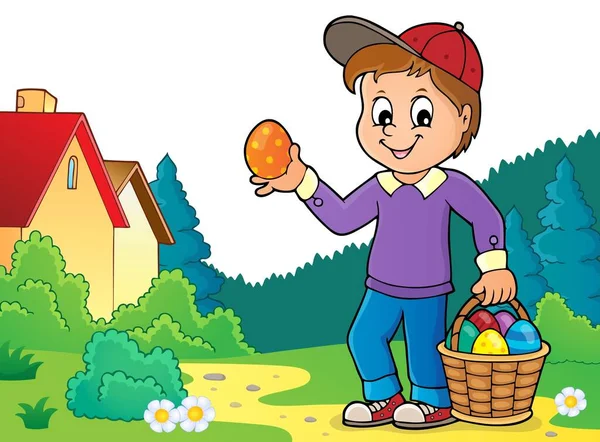 Niño Con Huevos Pascua Tema Imagen Eps10 Vector Ilustración — Vector de stock