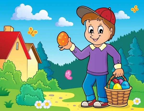 Niño Con Huevos Pascua Tema Imagen Eps10 Vector Ilustración — Archivo Imágenes Vectoriales