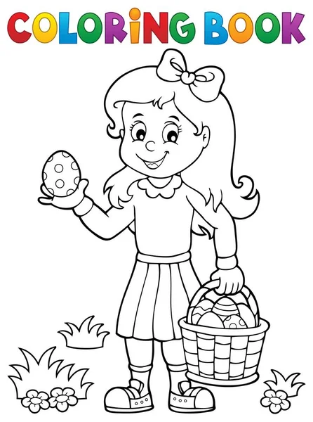 Libro Para Colorear Chica Con Huevos Pascua Eps10 Vector Ilustración — Archivo Imágenes Vectoriales